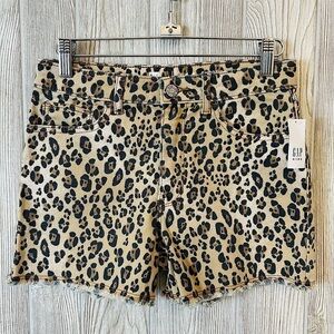 NEW! GAP KIDS HIGH RISE LEOPARD Cheetah Print Denim Jean Shorts Adjustable Waist
